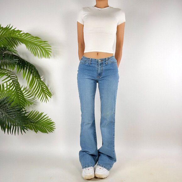 Vintage Y2K Angels Indie Grunge Low Waisted Light Wash Denim Bootcut Jeans / 11 - Picture 1 of 7
